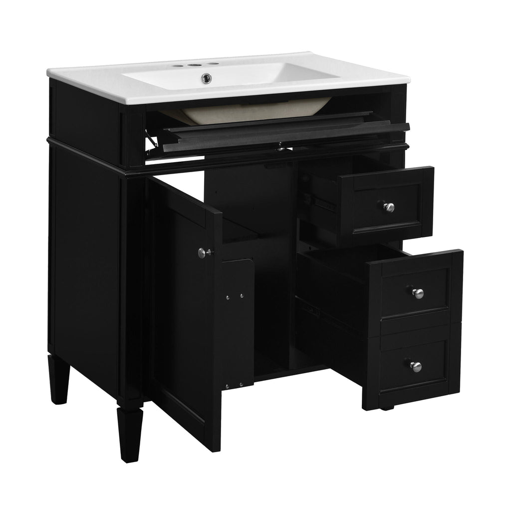 Bathroom Vanity With Top Sink, 2 Drawers & Tip Out Drawer