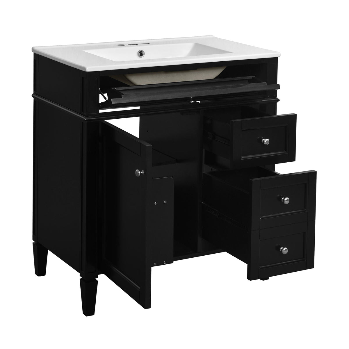 Bathroom Vanity With Top Sink, 2 Drawers & Tip Out Drawer