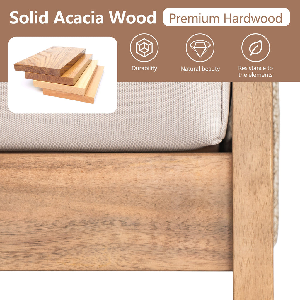 Outdoor 2pc Acacia Wood and Rope Patio Chat Set