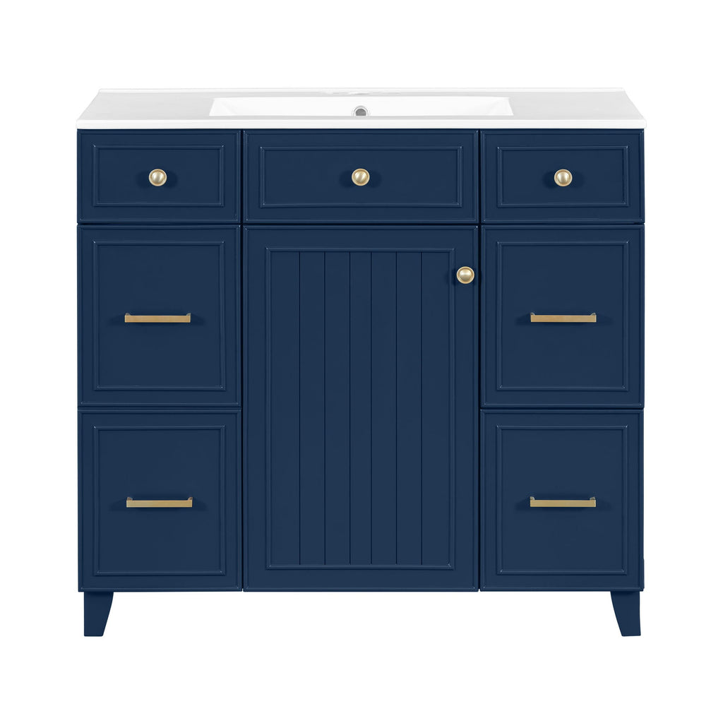 Bathroom Vanity With Ceramic Sink, Soft Close Doors, Adjustable Shelves