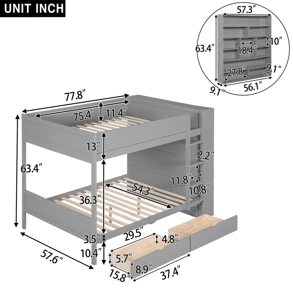 Bunk Bed With 2 Drawers And Multi Layer Cabinet