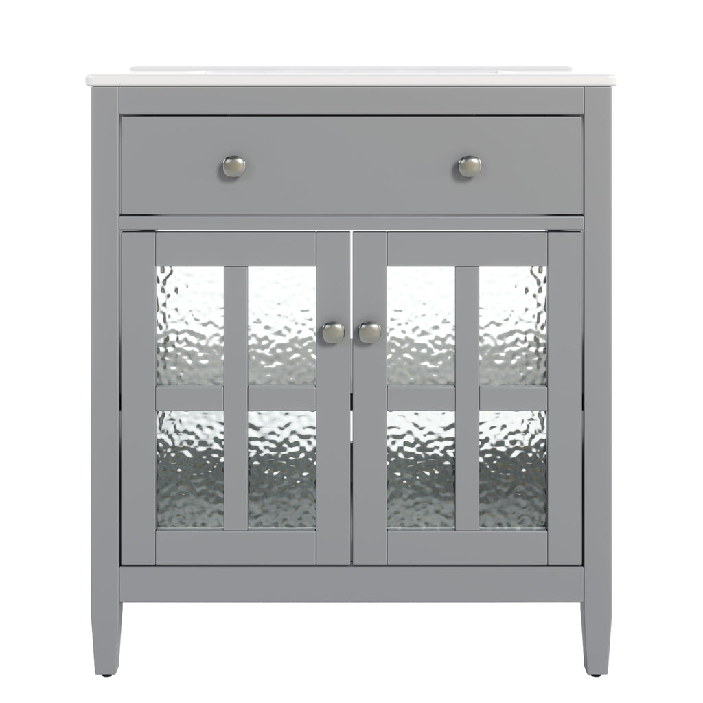 Bathroom Vanity With Ceramic Sink, Adjustable Shelf & Tip Out Tray