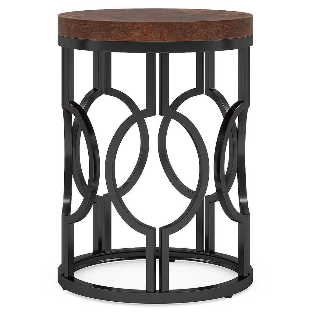Round End Table Nightstand For Living - Brown / Black