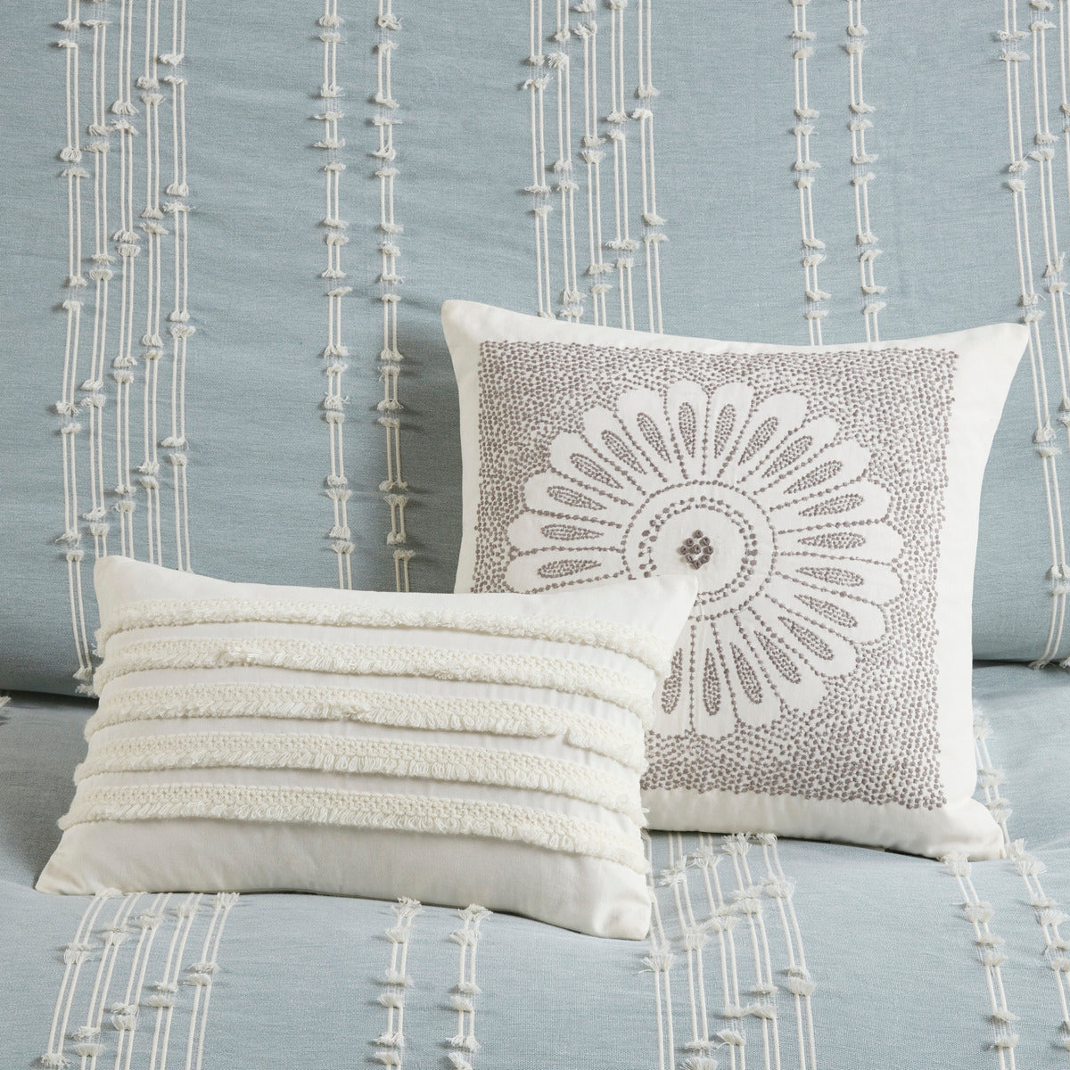 3 Piece Cotton Jacquard Comforter Set Aqua Full/Queen