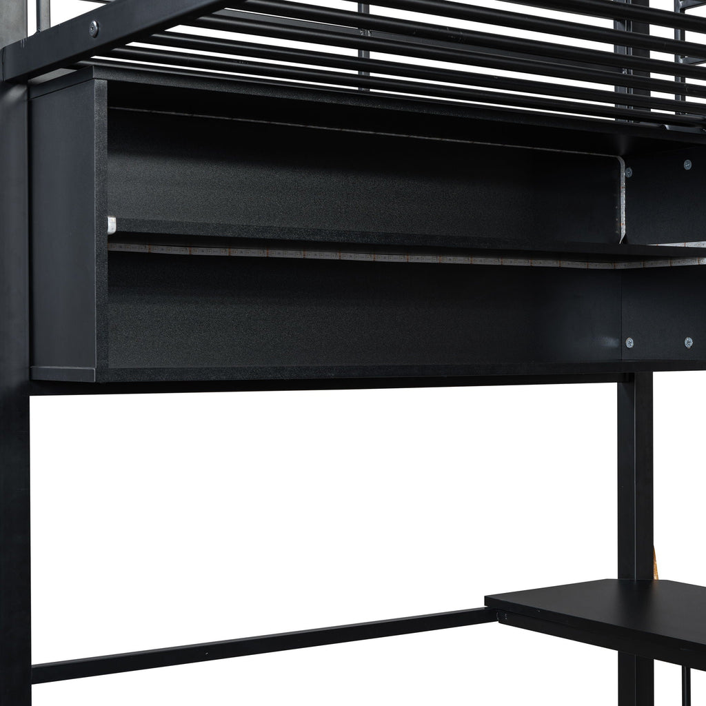 Loft Bed With LED Desk And 4 Storage Shelves
