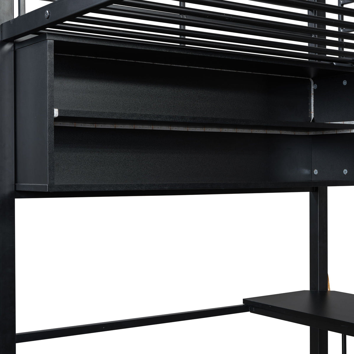 Loft Bed With LED Desk And 4 Storage Shelves