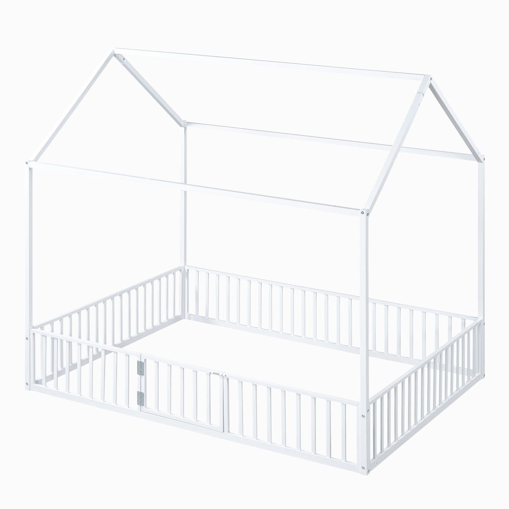 Metal House Bed With Fence And Door