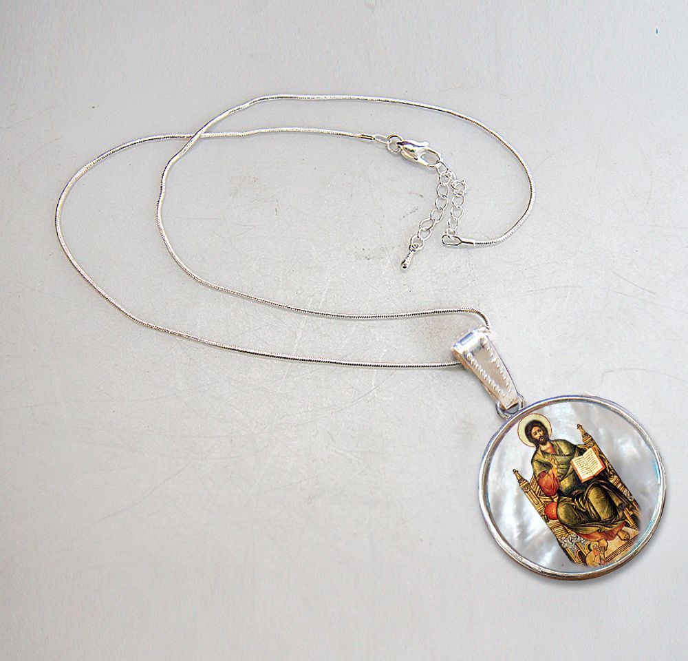 Jesus Silver Plated Mother of Pearl Necklace Jewelry - 43047