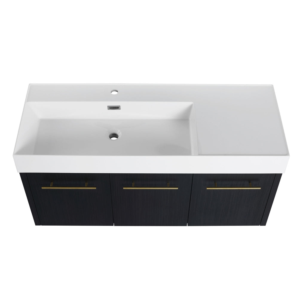 Modern Chestnut Wall Mounted Bathroom Vanity With Left Resin Sink And Storage Rack - Black Chestnut