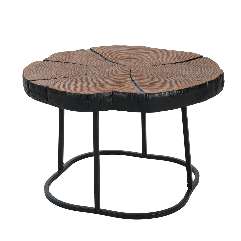 Irregular Coffee Table, 27" Modern MGO Top with Natural Wood & Black Metal Base