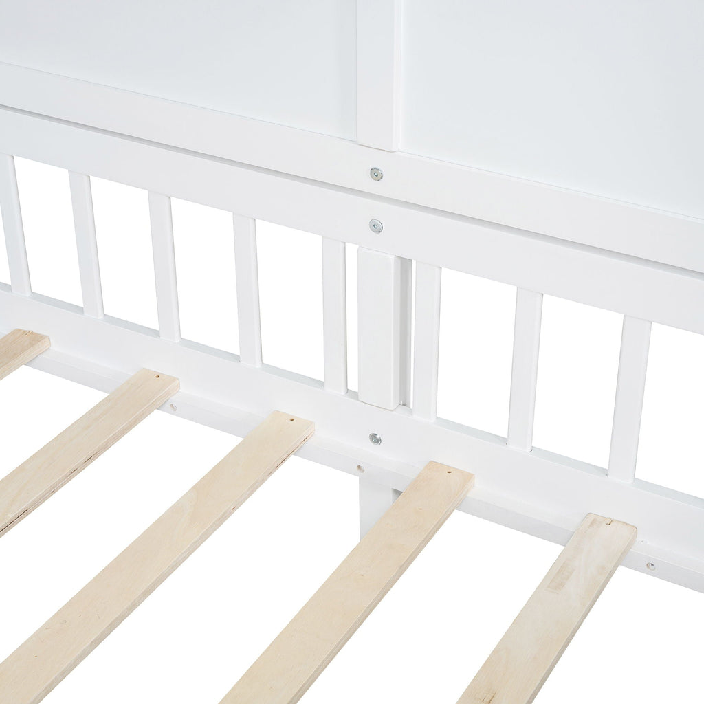 House Bed With Shelves, Window And Sparkling Light Strip On The Roof