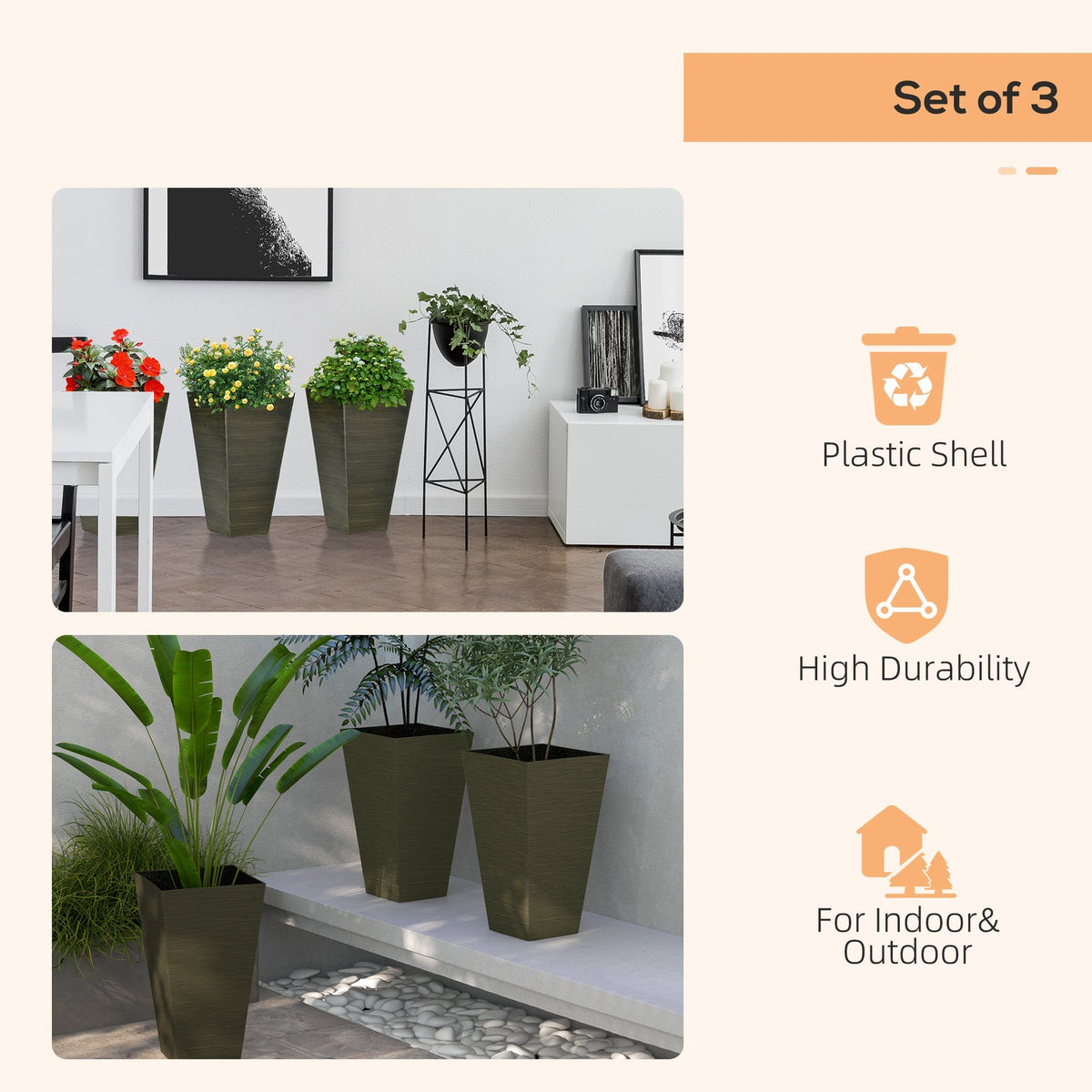 Outsunny 28" Tall Outdoor Planters, Set of 3