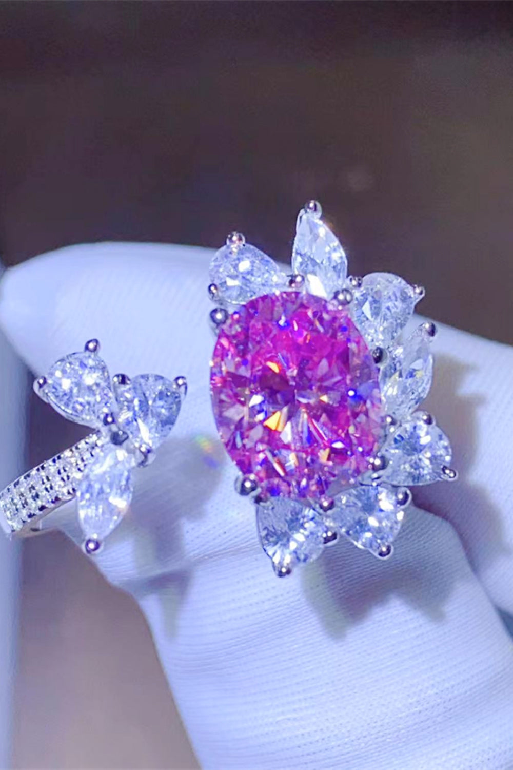 3 Carat Pink Oval-Cut Sparkala™ Platinum Over Pure Sterling Silver Open Ring