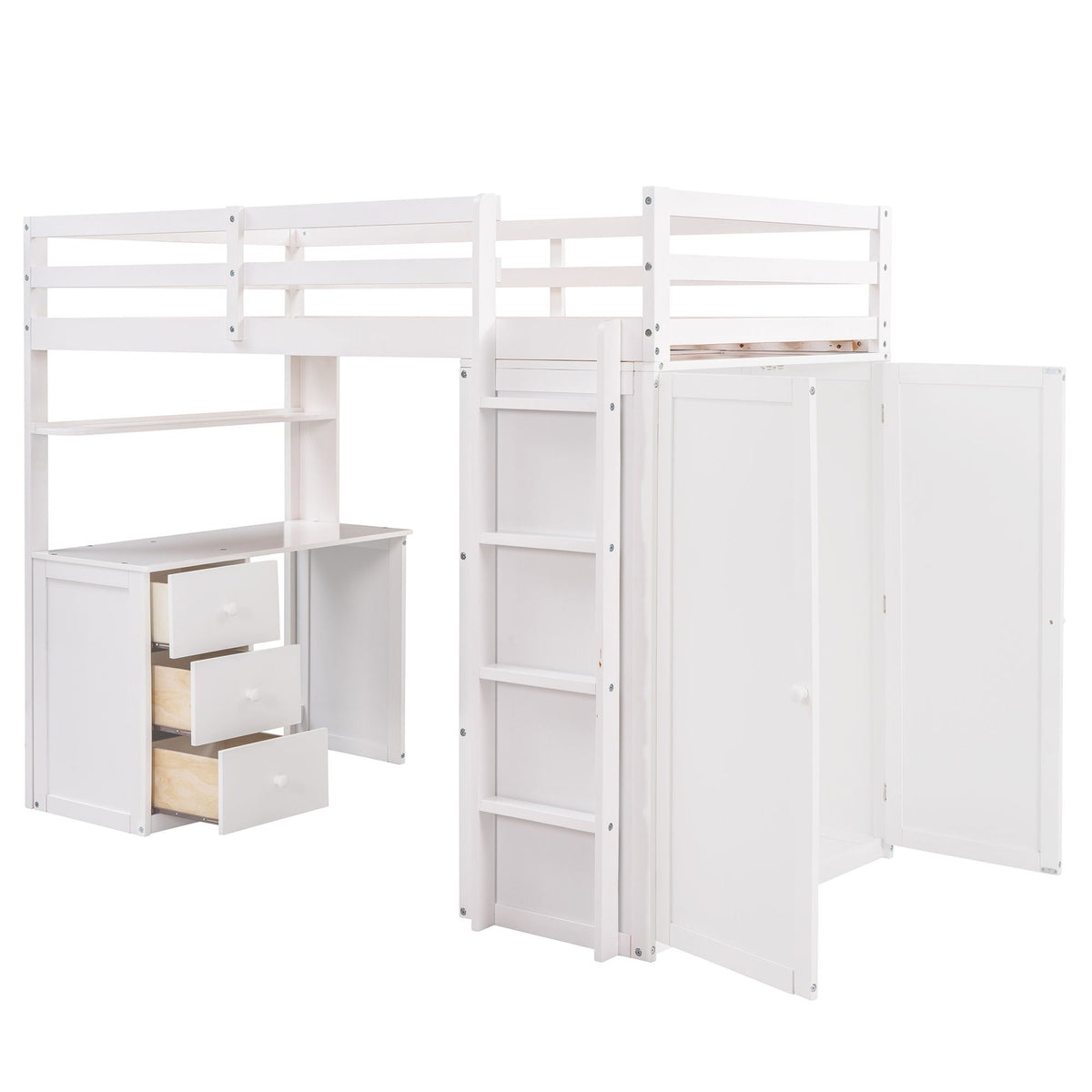 Loft Bed With Drawers, Desk, And Wardrobe