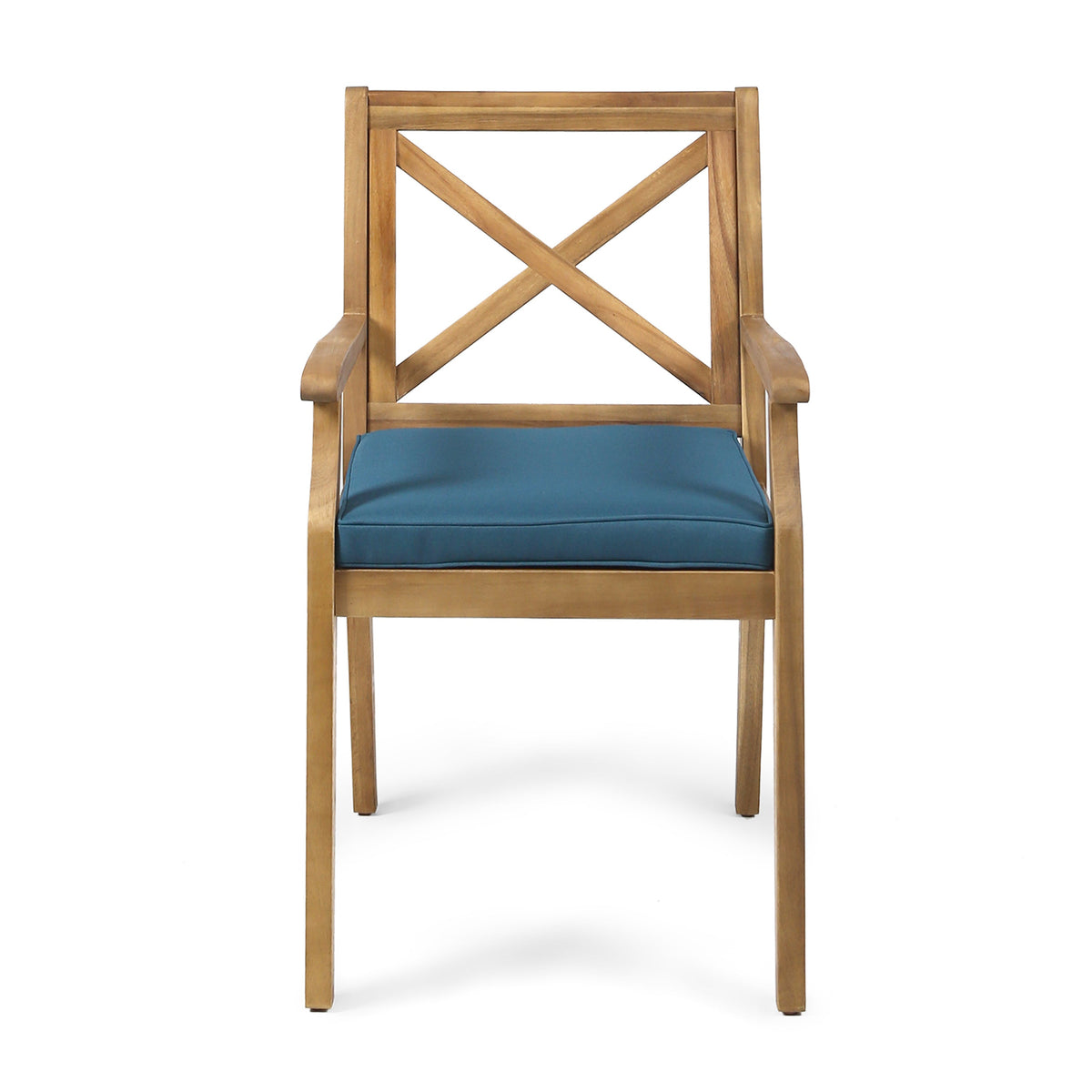7-Piece Acacia Wood Outdoor Dining Set with Blue Cushions