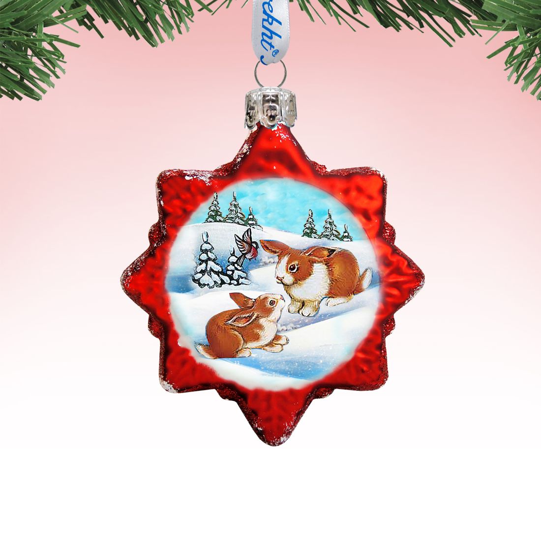 Santa Rabbits Mercury Glass Ornament by G. DeBrekht - Wildlife Holiday Decor - 771019