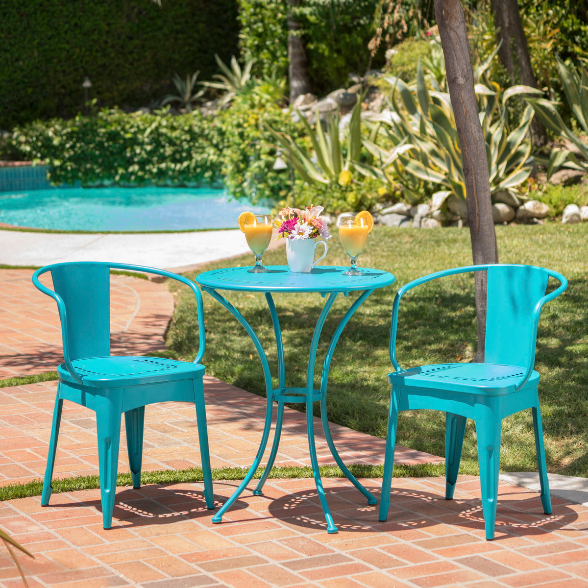 Lourdes 3 Piece Metal Outdoor Set - Teal