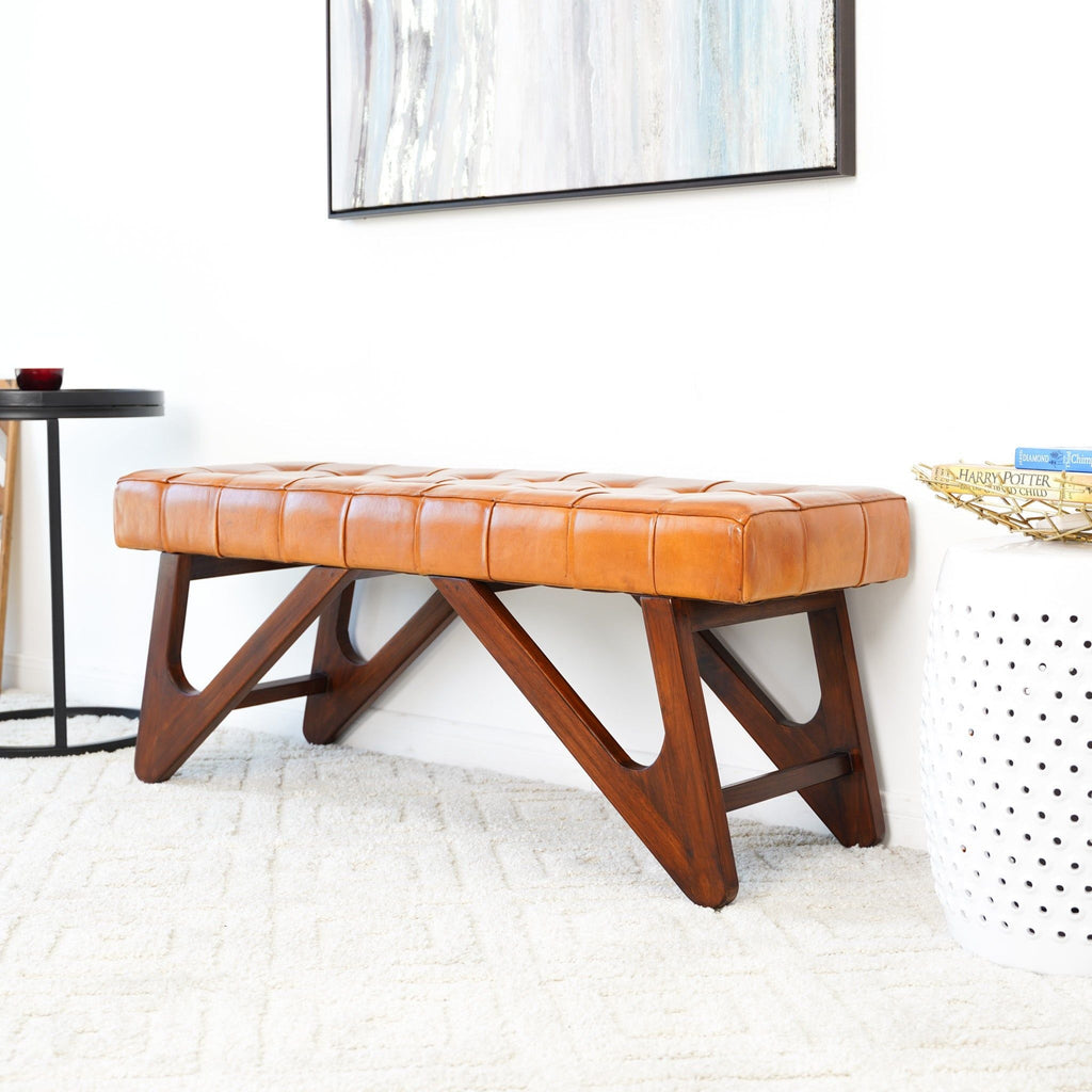 Mia - Bench With Buttons - Brown / Rustic