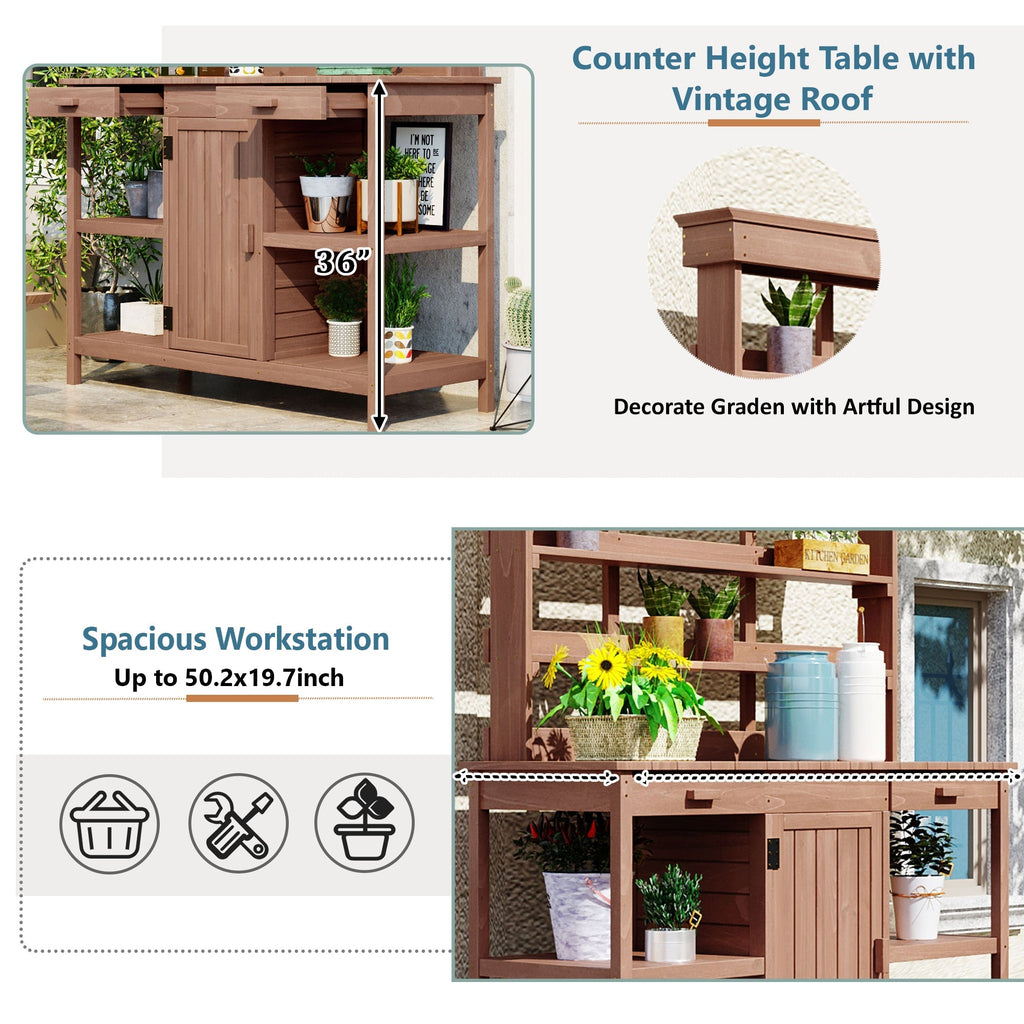 TOPMAX 66" Large Outdoor Farmhouse Wooden Potting Bench Table