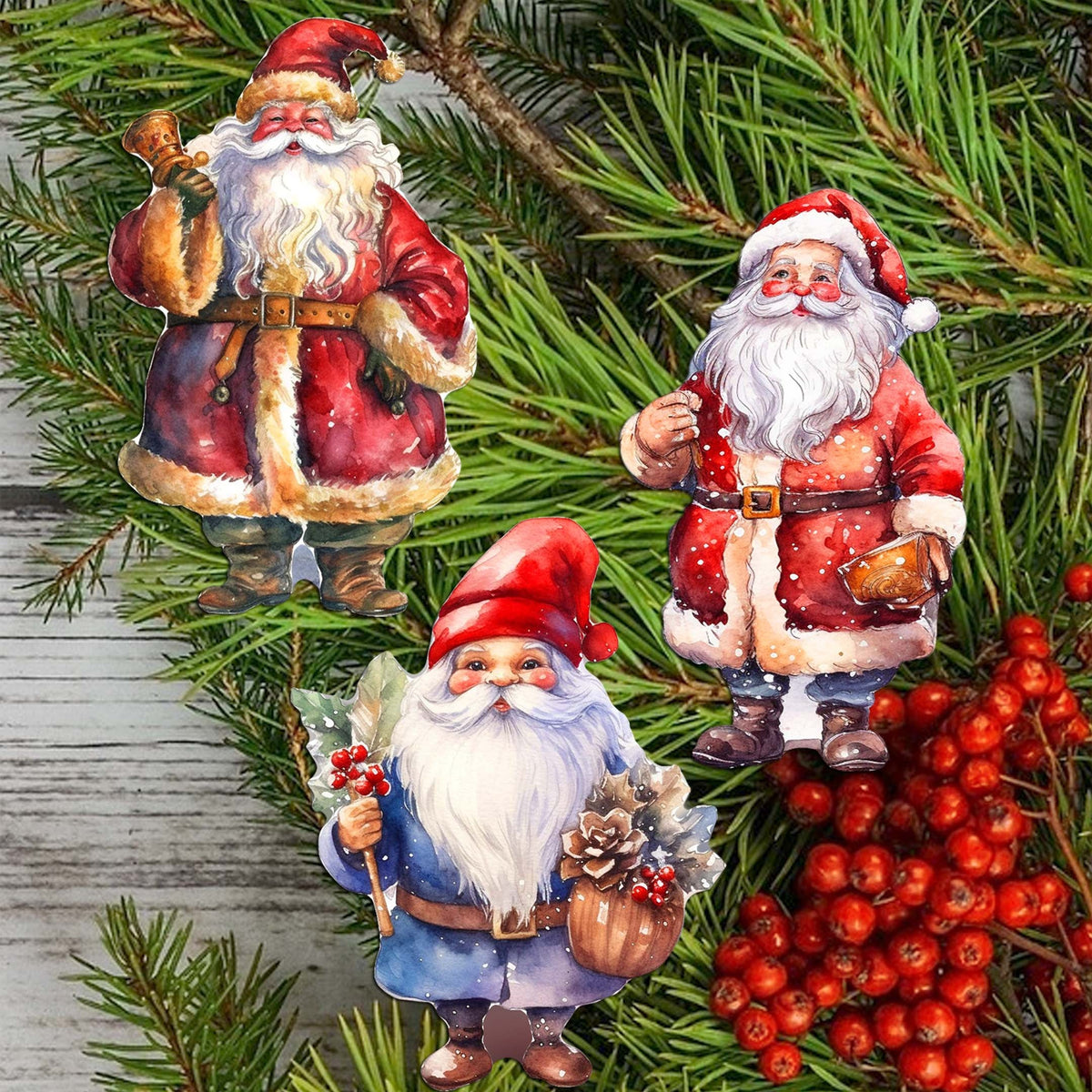 Santa Clip-On Eco Wood Decorative Ornaments Set of 3 by G. Debrekht - Christmas Decor - 8091009C-S3