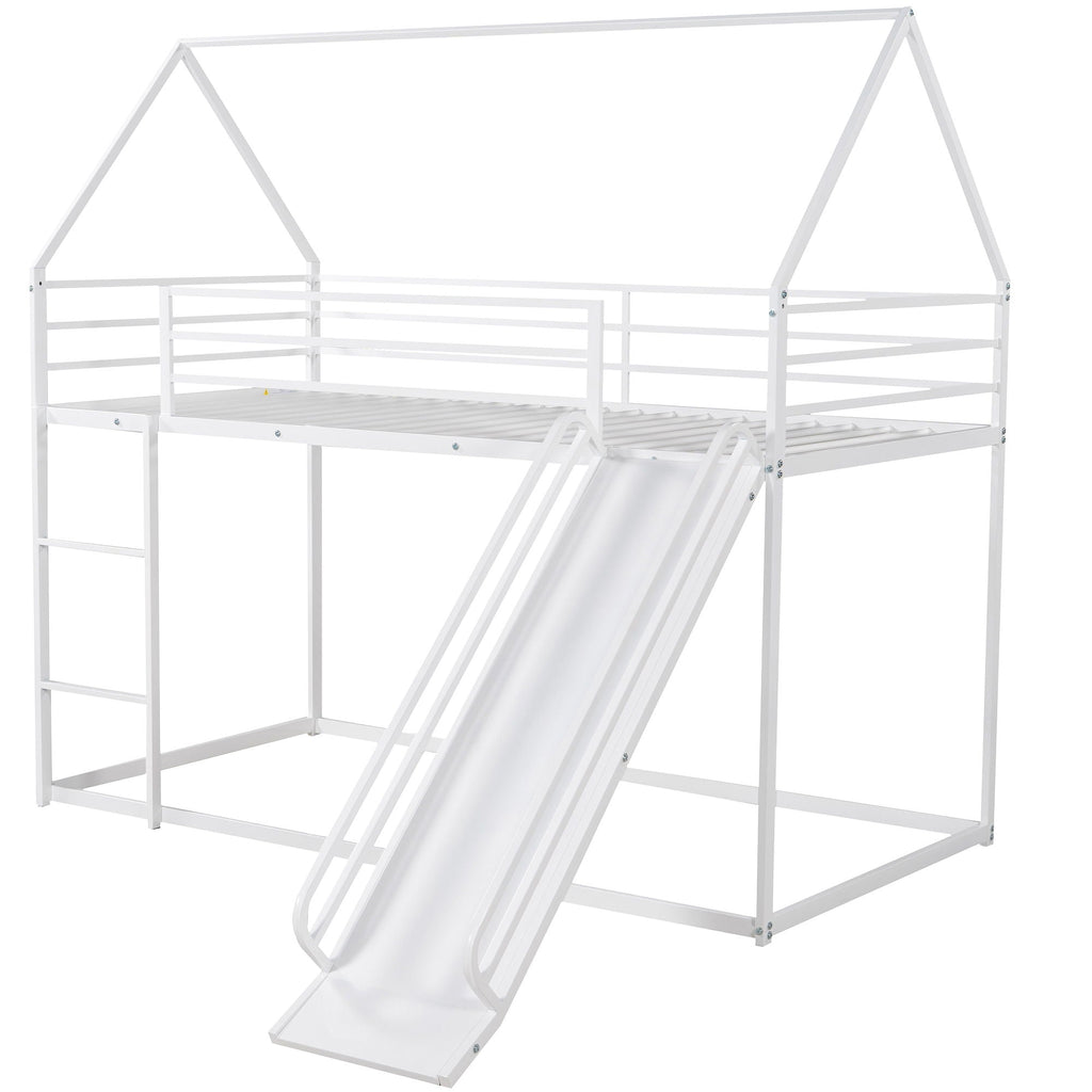 Twin Over Twin House Bunk Bed With Ladder And Slide