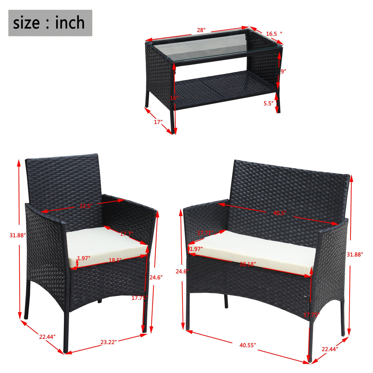 4 PC Rattan Patio Furniture Set Outdoor Cushioned Wicker Sofa