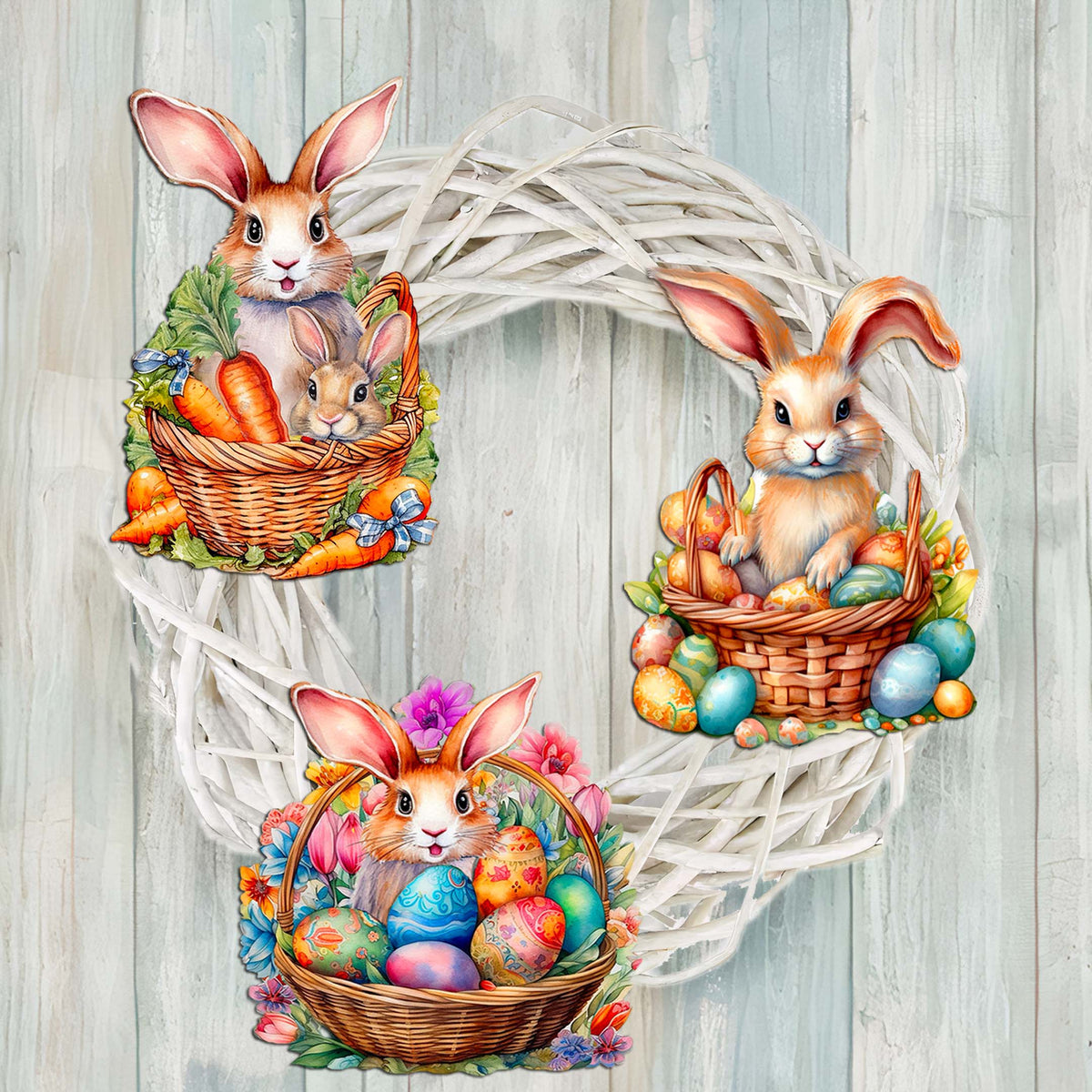 Eggs and Bunnies Clip-On Eco Wood Decorative Ornaments Set of 3 by G. Debrekht - Easter Decor - 8091057C-S3