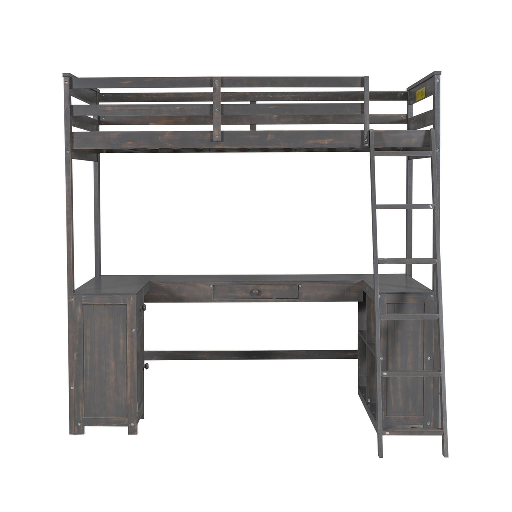 Loft Bed With U-Shaped Desk, Drawers, And Storage Shelves