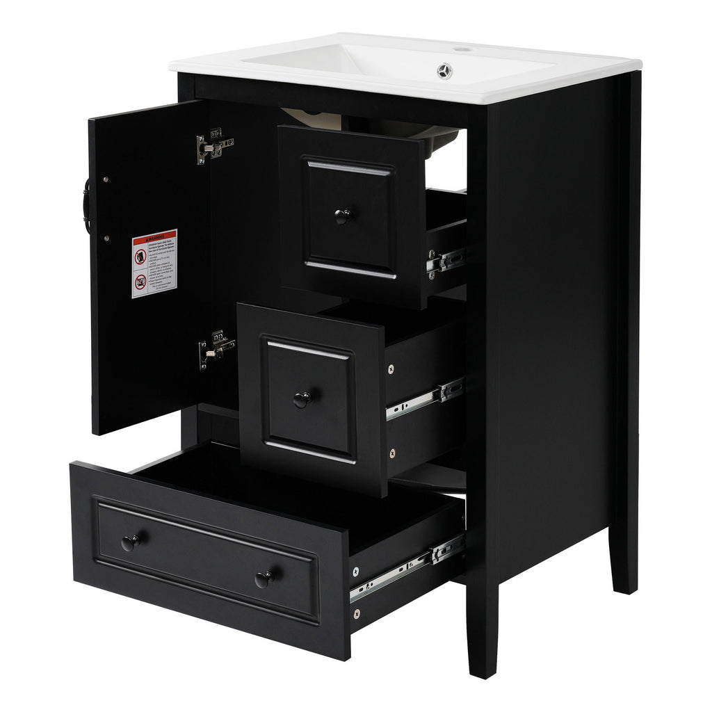 Retro Bathroom Vanity With Sink, Soft Closing Cabinet & Drawers