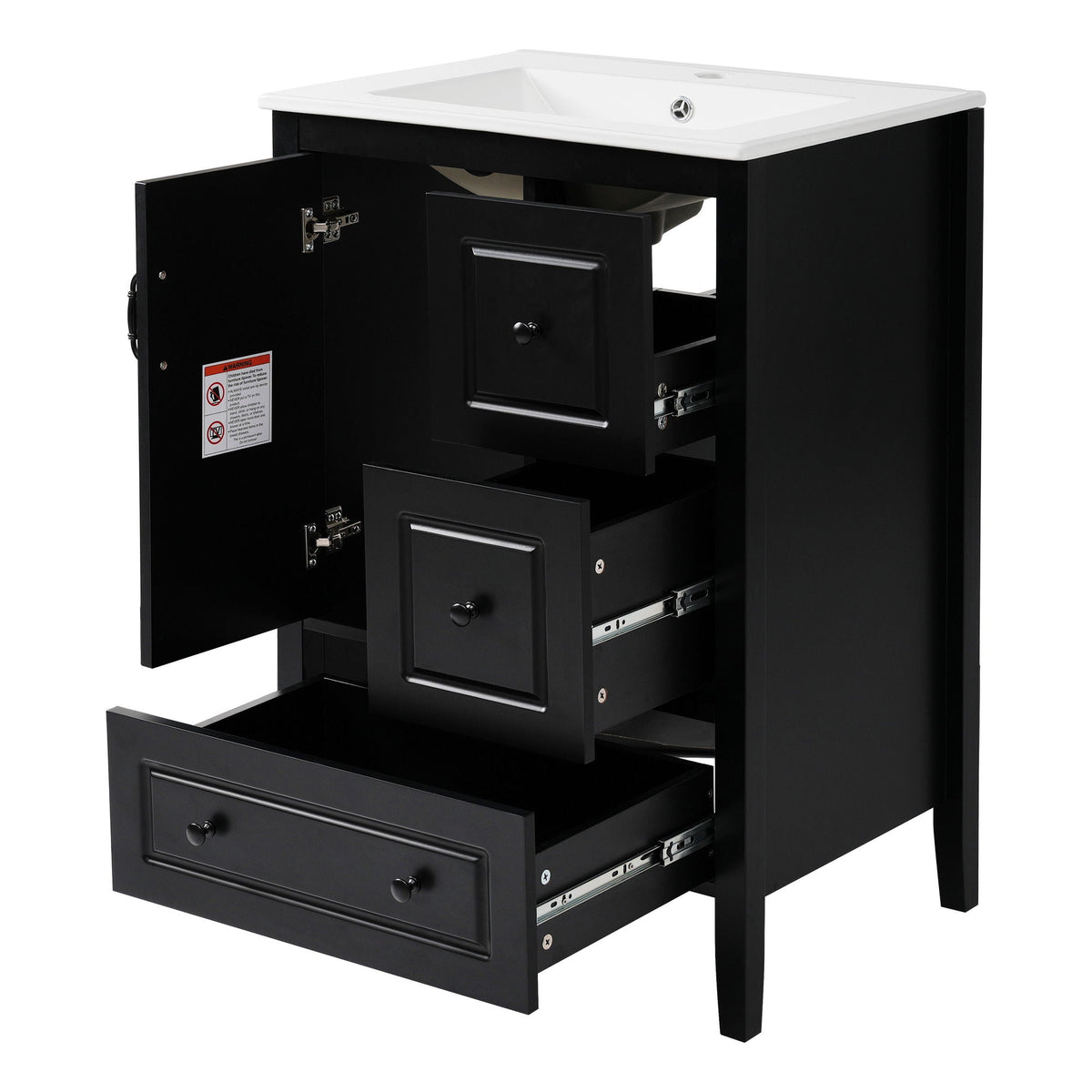 Retro Bathroom Vanity With Sink, Soft Closing Cabinet & Drawers