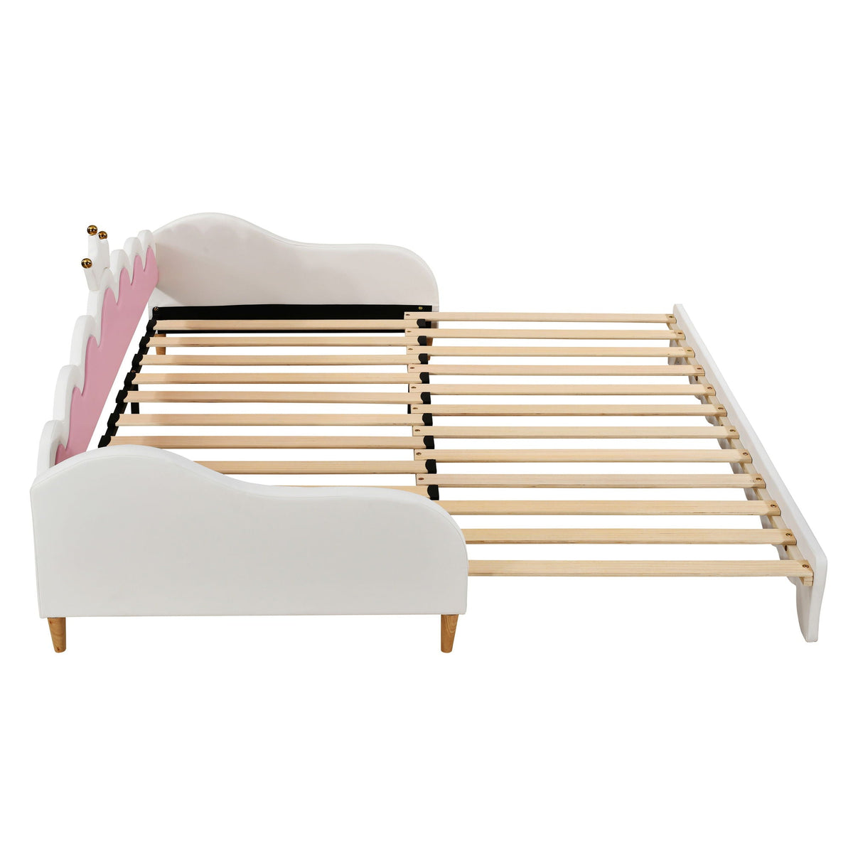 Extending Daybed With LED Lights, Modern Upholstered Princess Daybed With Crown Headboard