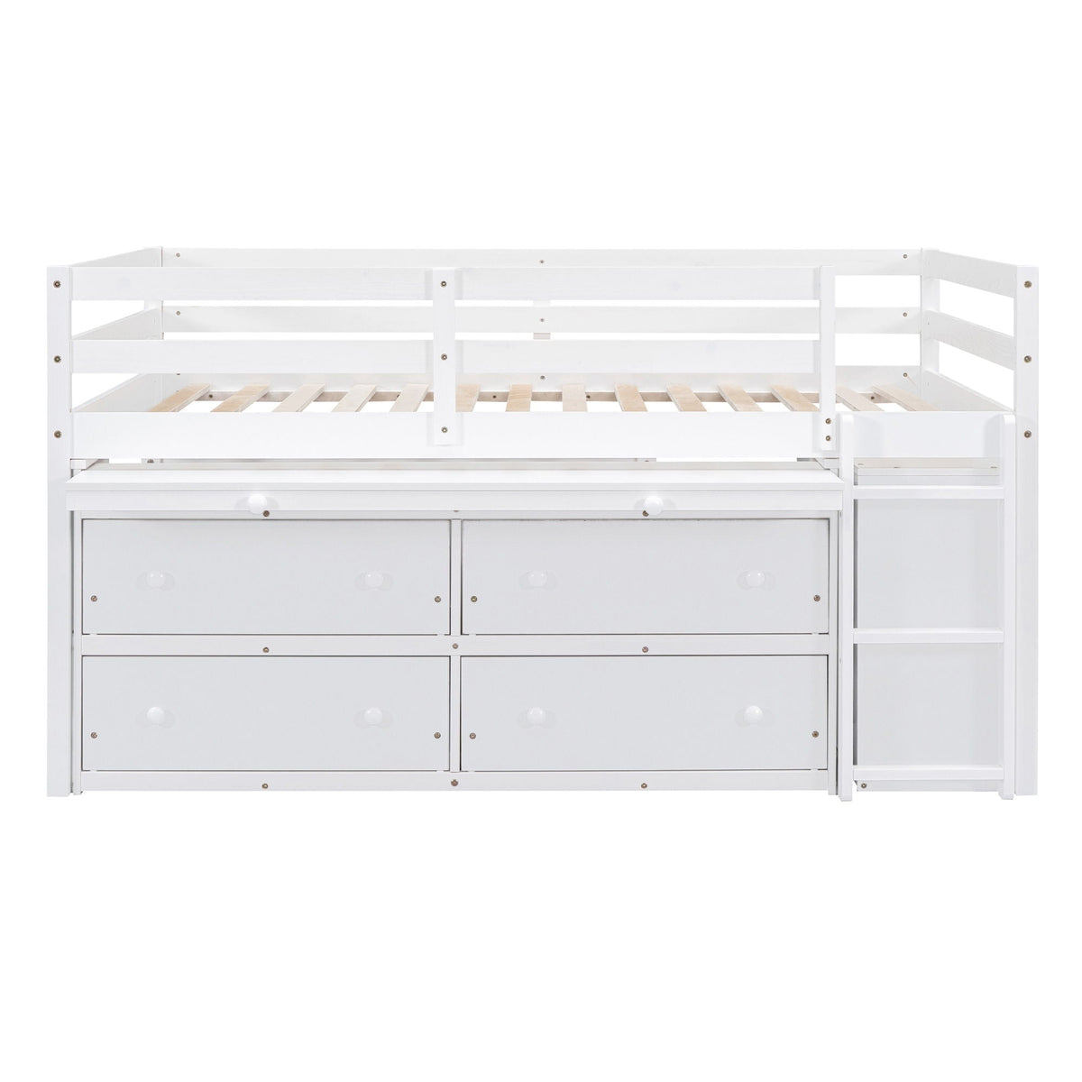 Loft Bed With Retractable Writing Desk And 4 Drawers, With Lateral Portable Desk And Shelves