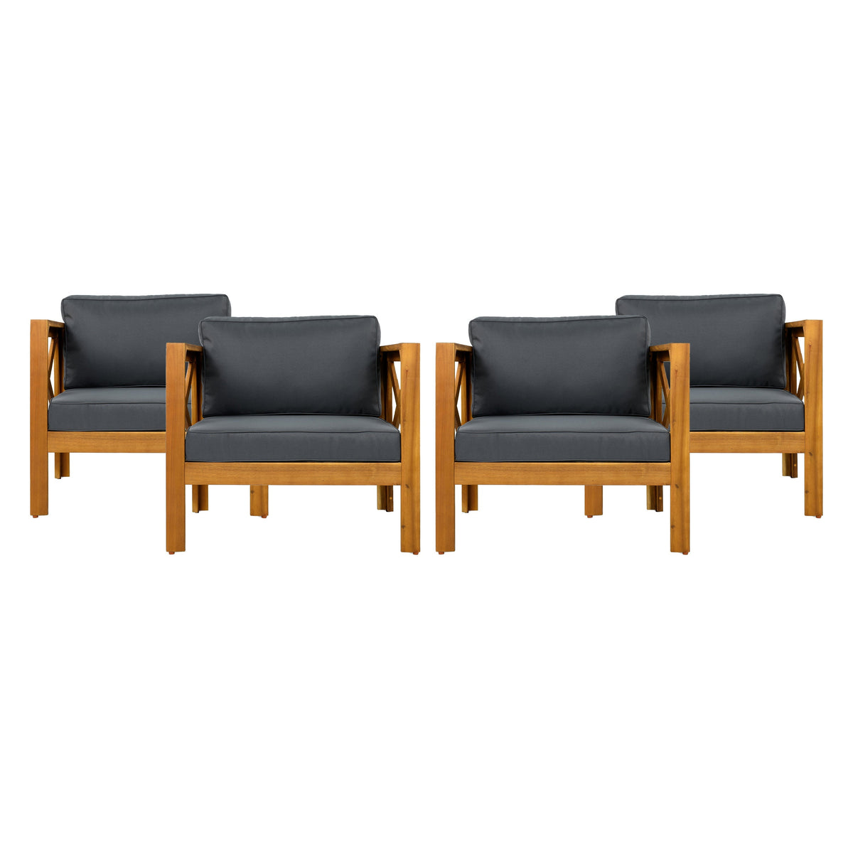 Patio Conversation Set with Foldable Acacia Wood Table and Cushioned Armchairs