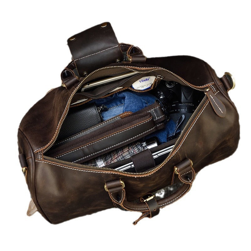 Retro Crazy Horse Leather Travel Bag Large Capacity