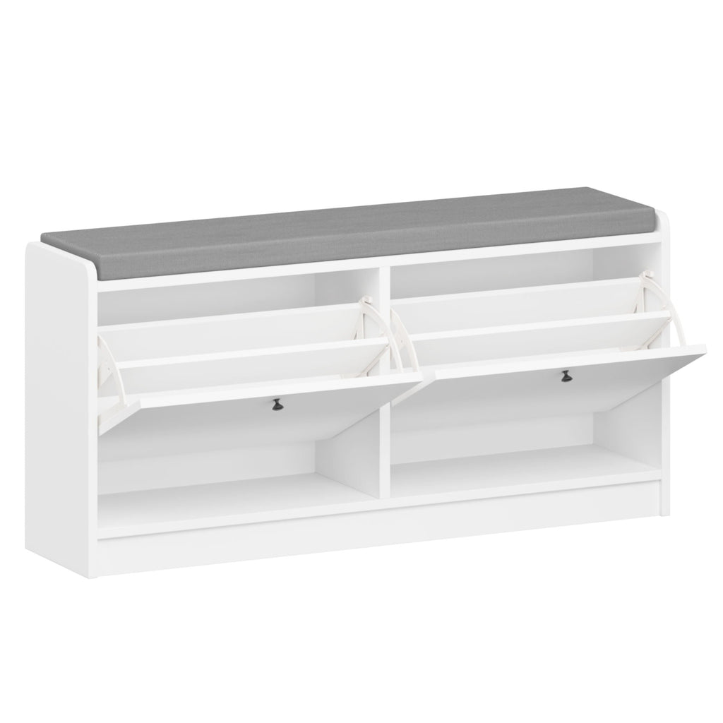 Shoe Storage Bench With Cushion, Entryway Organizer Cabinet For Hallway - White