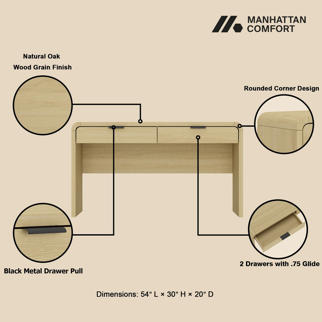 Grace - Office Desk & 2 Drawers - Oak
