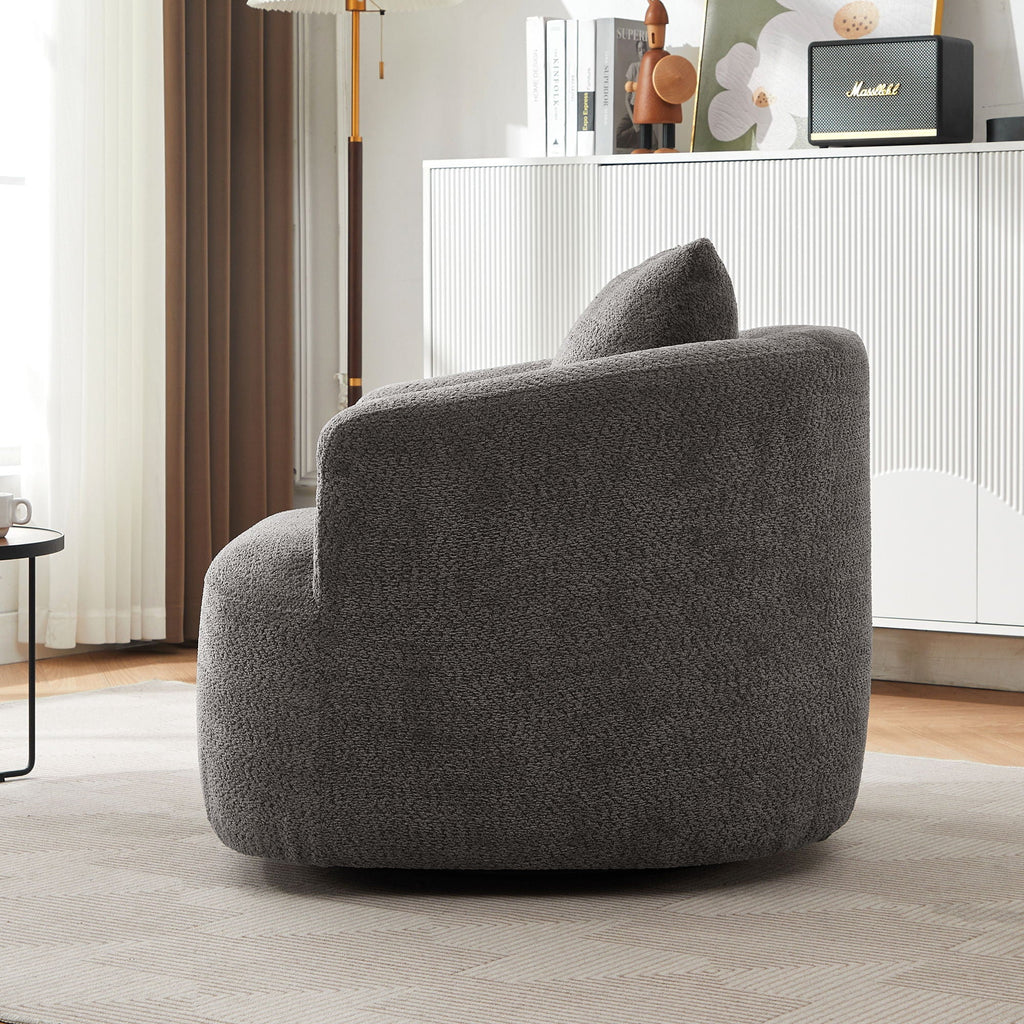 360° Swivel Barrel Sofa Chair With Throw Pillow, Upholstered Accent Chair