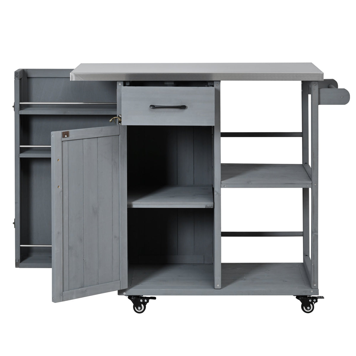 Outdoor Kitchen Island Fir Wood Prep Station with Stainless Steel Top