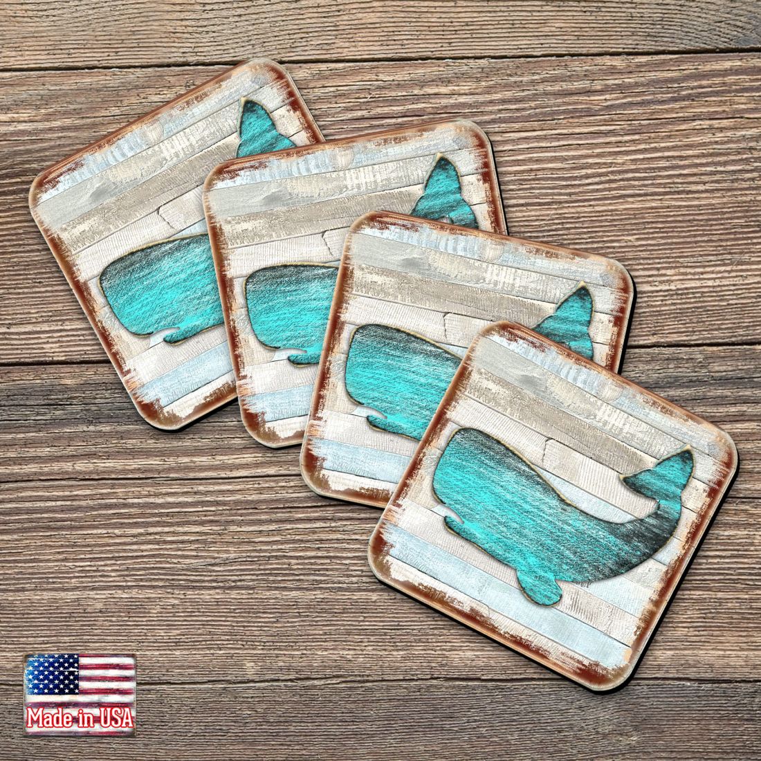 Humpback Whale Coastal Wooden Cork Coasters Gift Set of 4 by Nature Wonders - Coastal Sea-Life Decor - 8198516-2-9C-S4