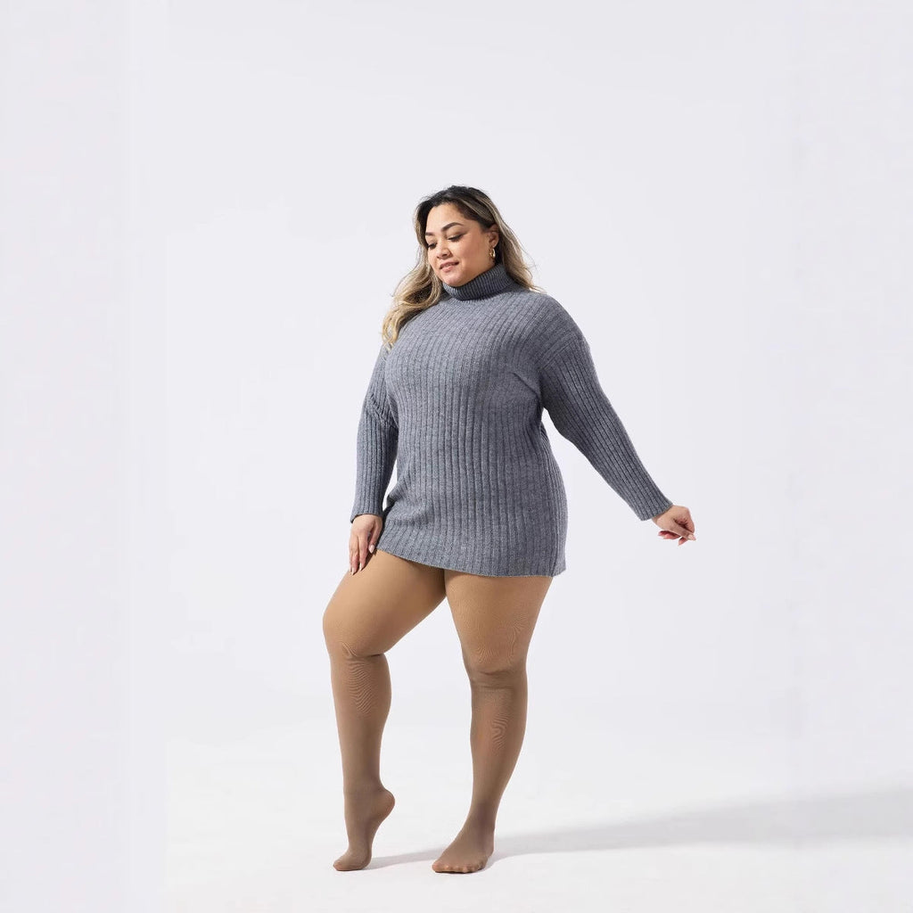 Plus-size Black Sheer Fleece-lined Leggings
