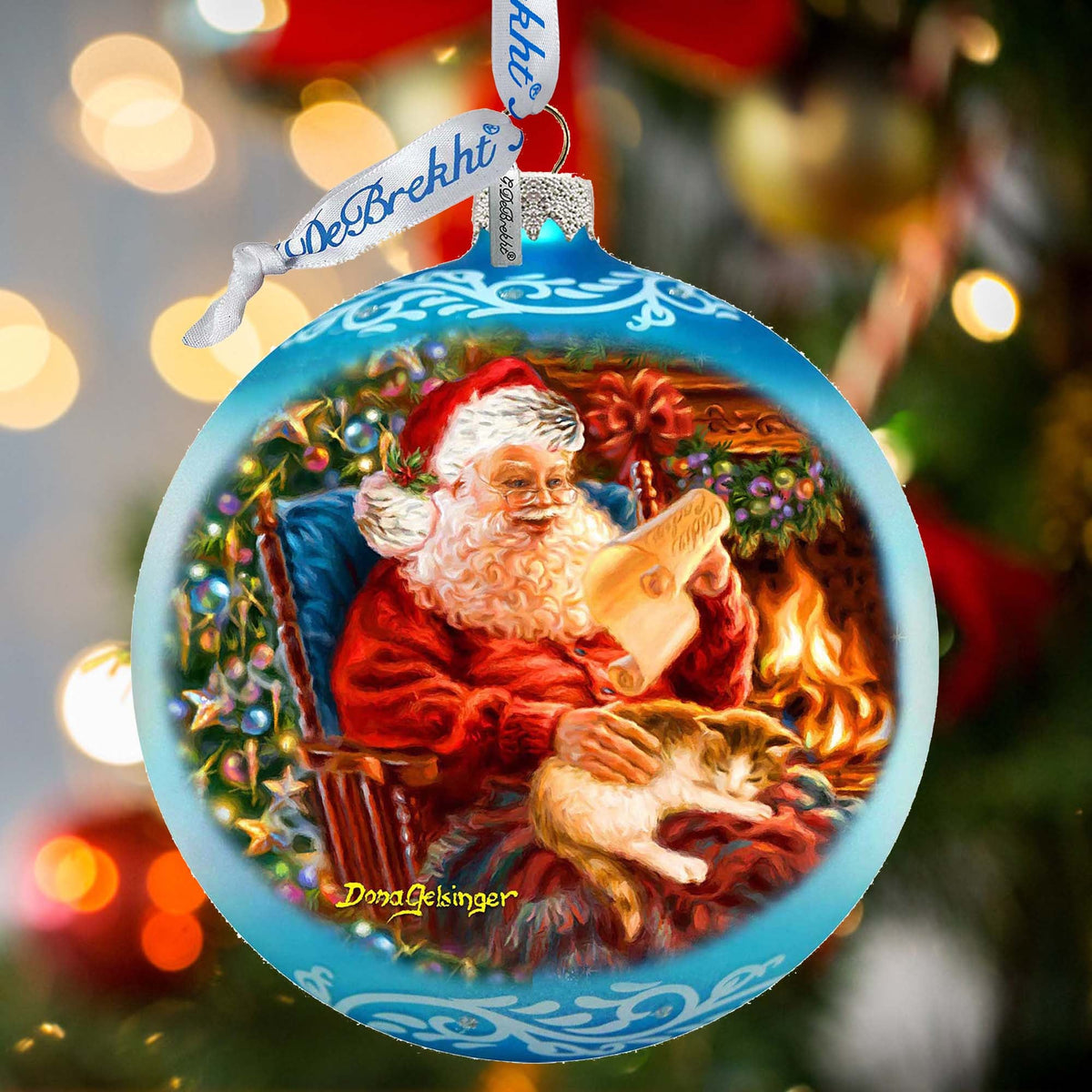 House Warming Santa Lg Glass Ornament in Blue by Gelsinger - Christmas Décor - 73924B-DG
