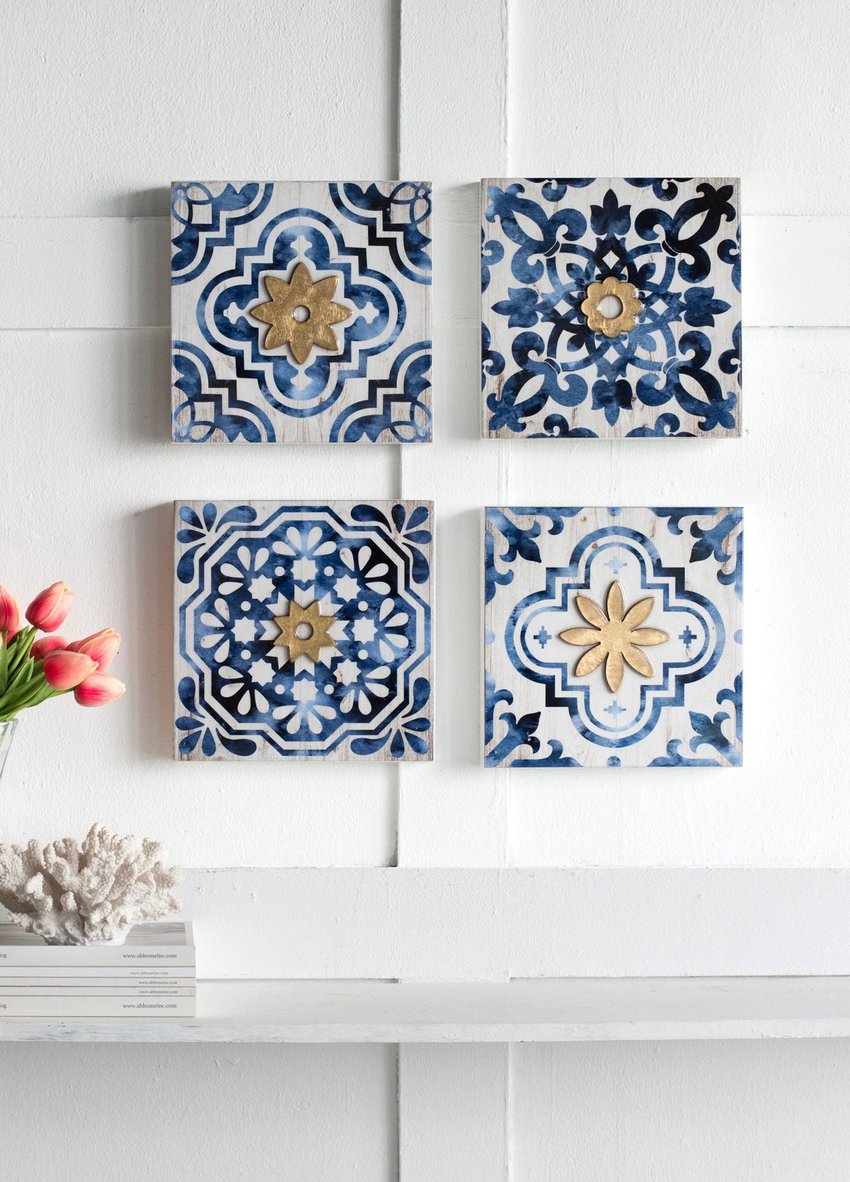 Abstract, And Wall Decor Accents (Set of 4) - White / Blue