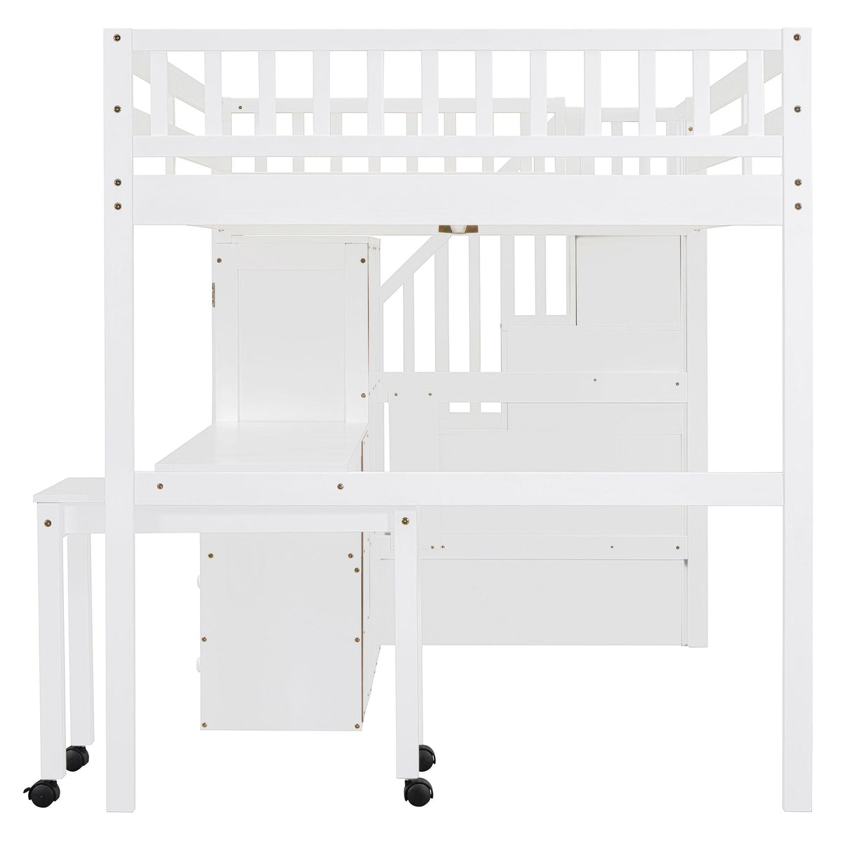 Loft Bed With Stairs, Bookshelf, Drawers, Desk & Wardrobe, Space Saving Multifunctional Furniture