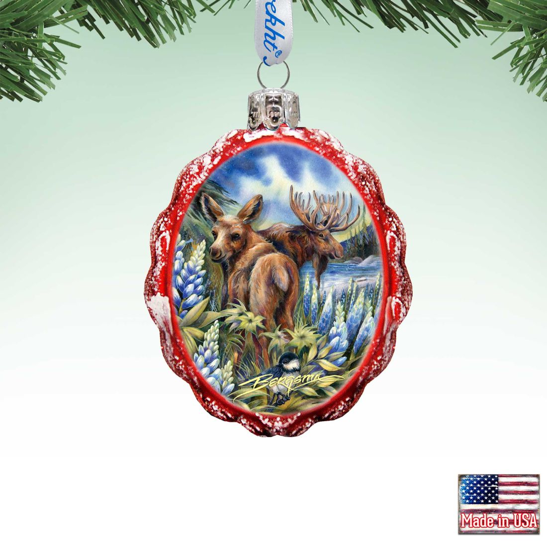 Easily AƒMoosed in Lupine Mercury Glass Ornament by J. Bergsma - Wildlife Holiday Decor - 7783948-JB