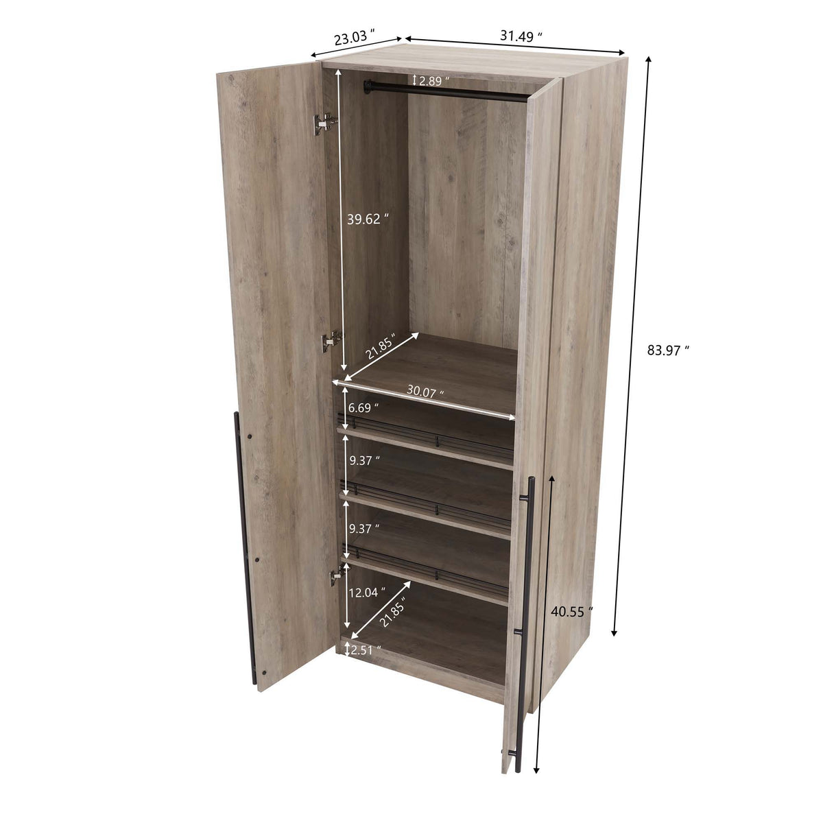 Lee - Free Standing Wardrobe Closet With Adjustable Shoe Shelves