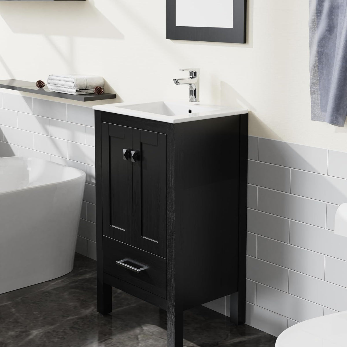 Goodyo Bathroom Vanity Sink Combo with Water-Grain Top - Black