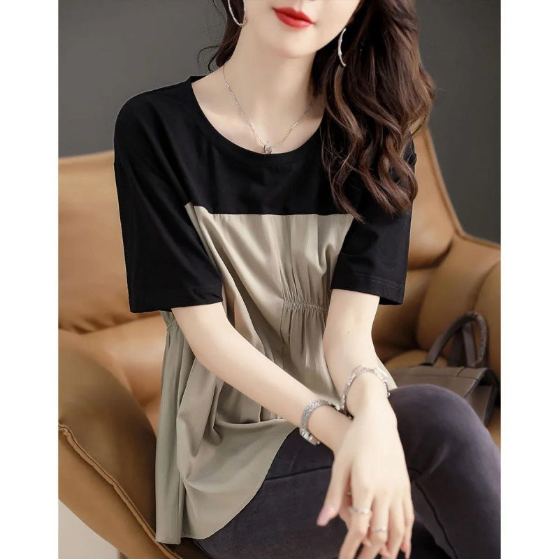 Casual Relaxed-fit Crew-neck Top With A Designer-inspired Patchwork Design