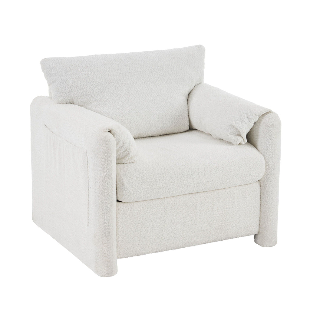 Fixed Modern Accent Chair Single Seater Plush Chenille Lounge Chair With High Resilience Cushion - Ivory White