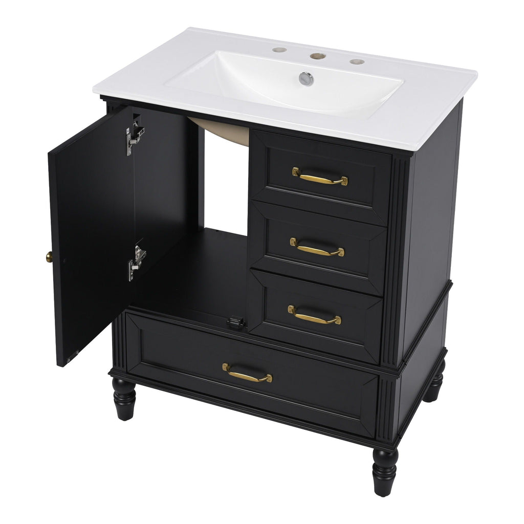 30" Bathroom Vanity With Sink, 3 Drawers, Adjustable Feet