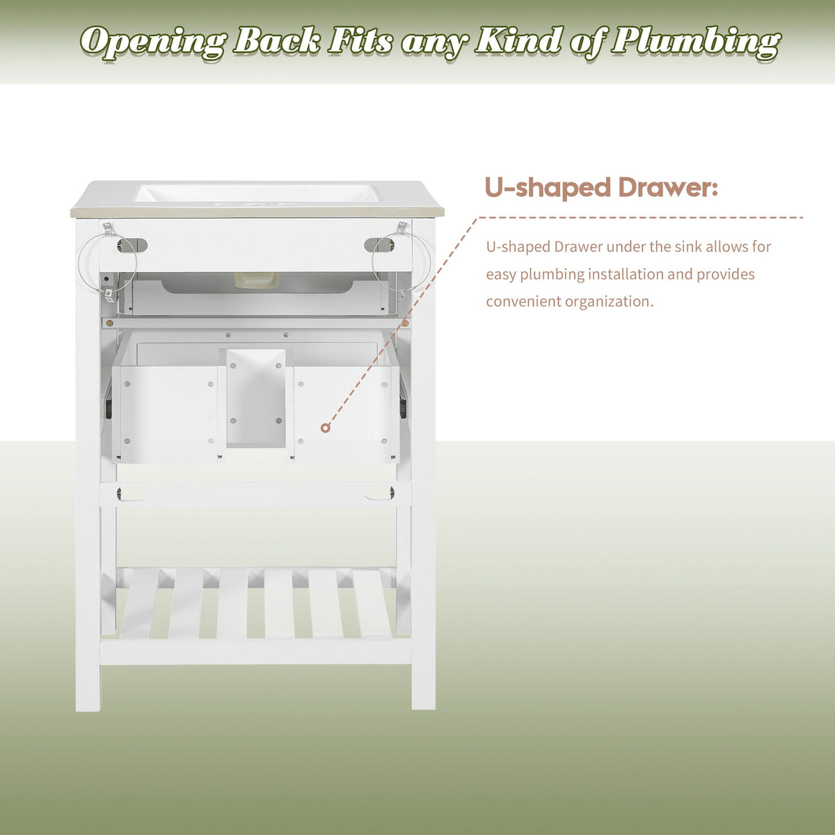 Modern Bathroom Vanity With Integrated Sink, Cabinet With 1 Deep Drawer And 1 Tip-Out Drawer